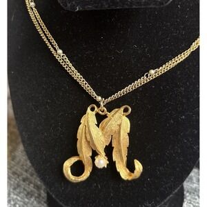 Vintage B.S.K. ornate initial "M" 22" Mother pearls necklace Costume Jewelry